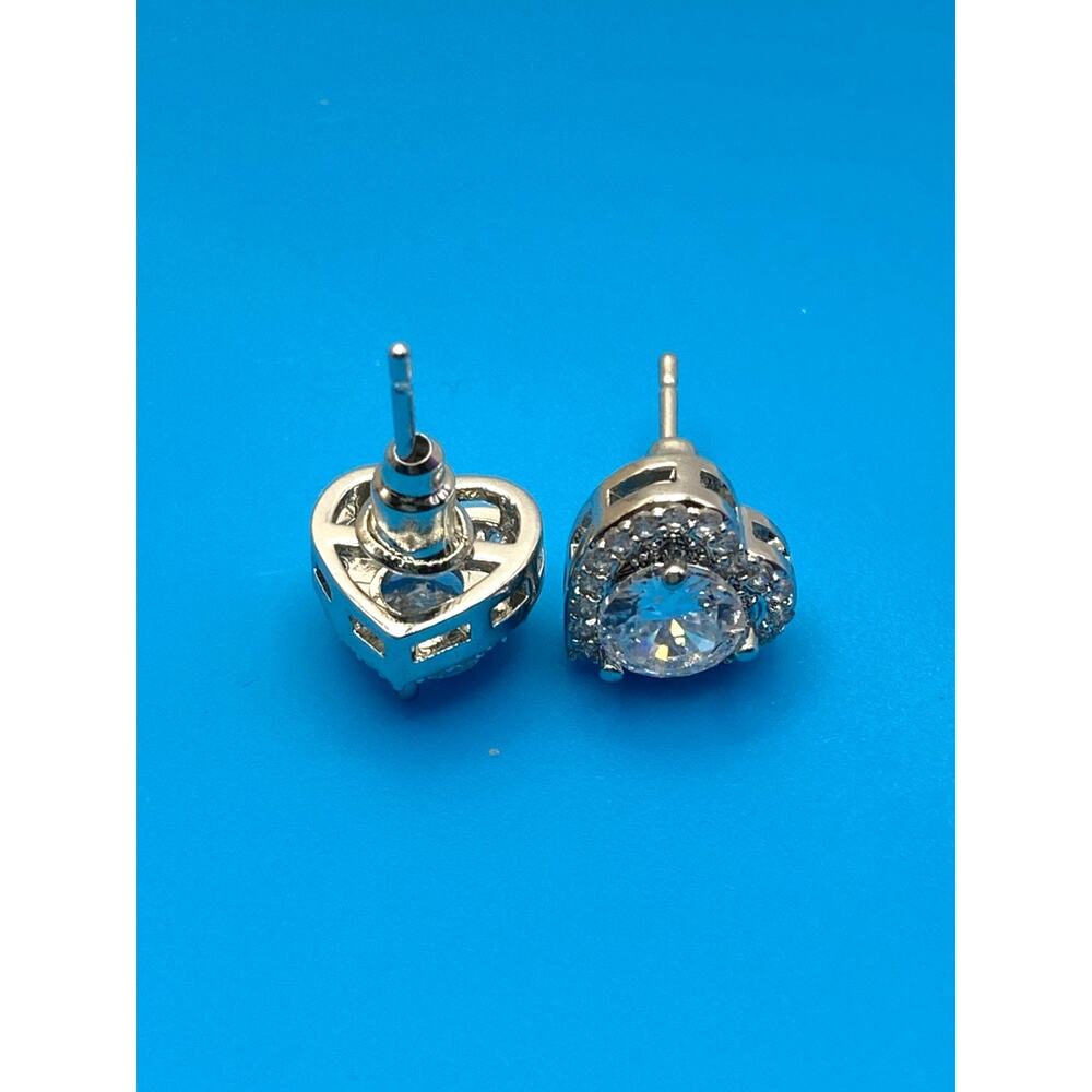 Clear Heart Halo Stud Earrings Made with SWAROVSKI Elements Silver Overlay